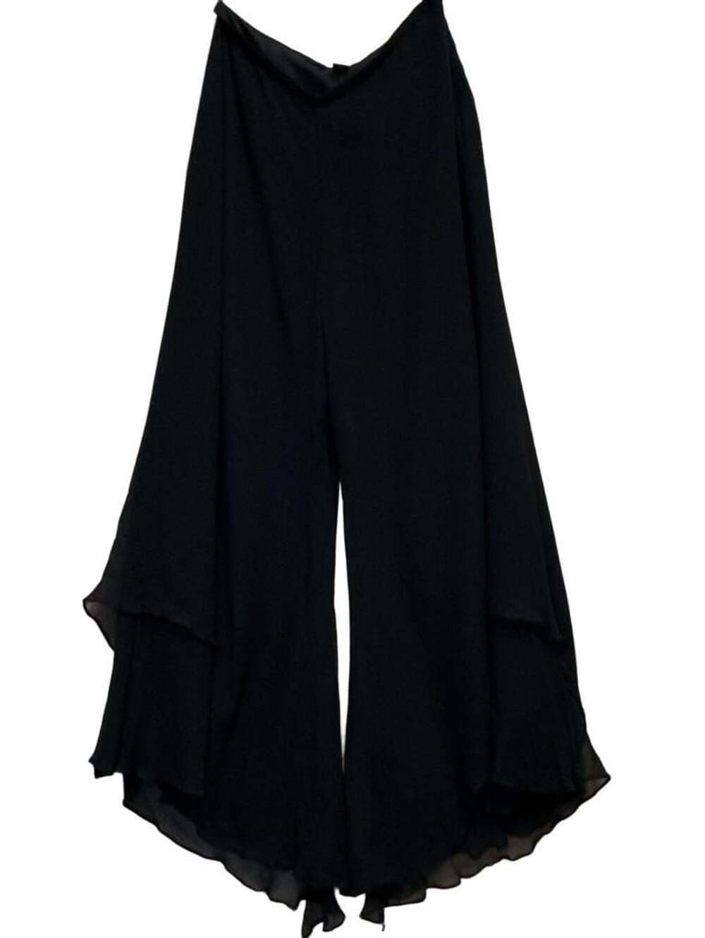 Lillie Rubin Black Silk Chiffon Layered Wide Leg Pants